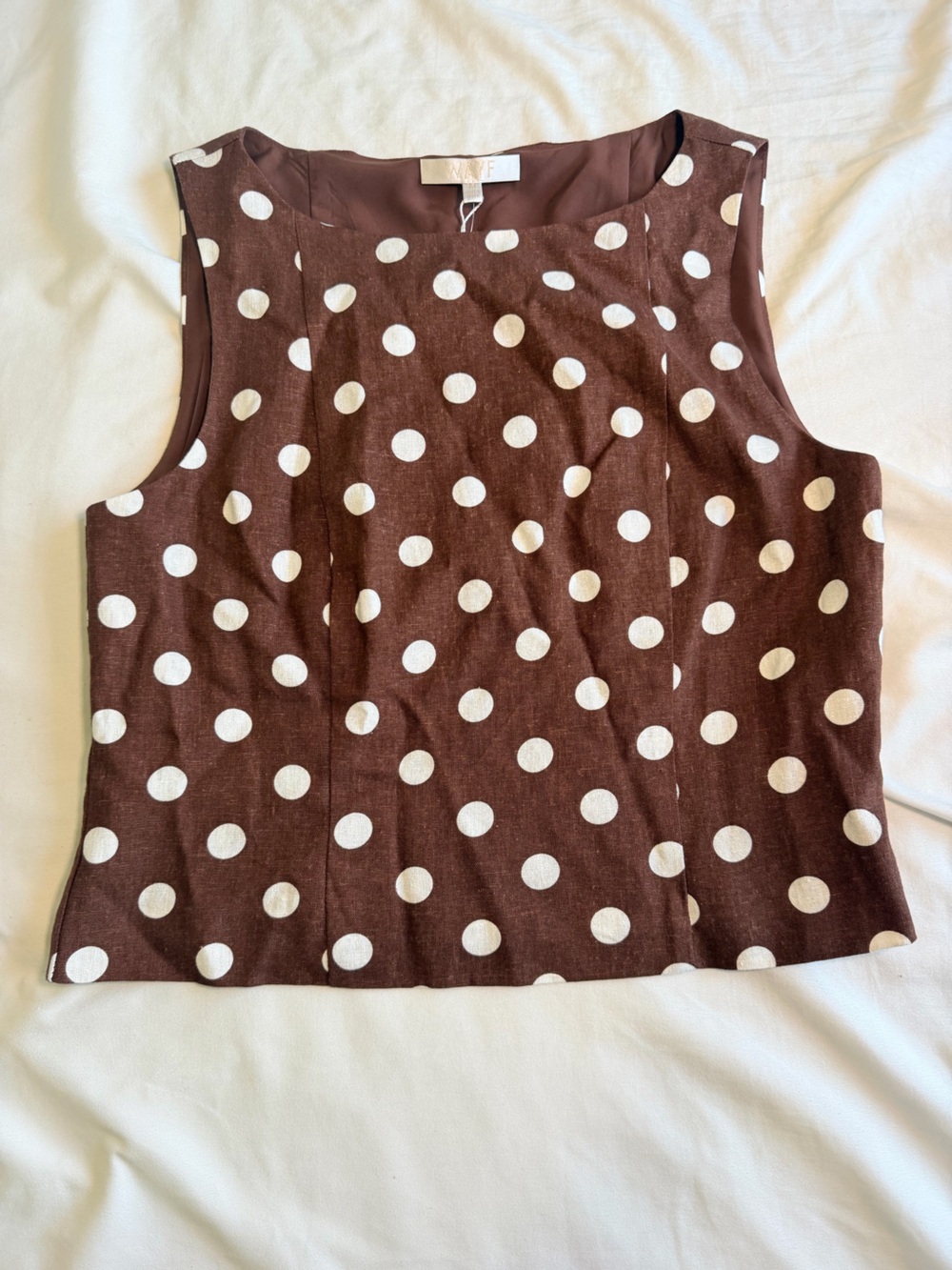 Women’s Wayf Brown Polka Dot Blouse with Cream Dots NWT Trending Cottage Core Pe